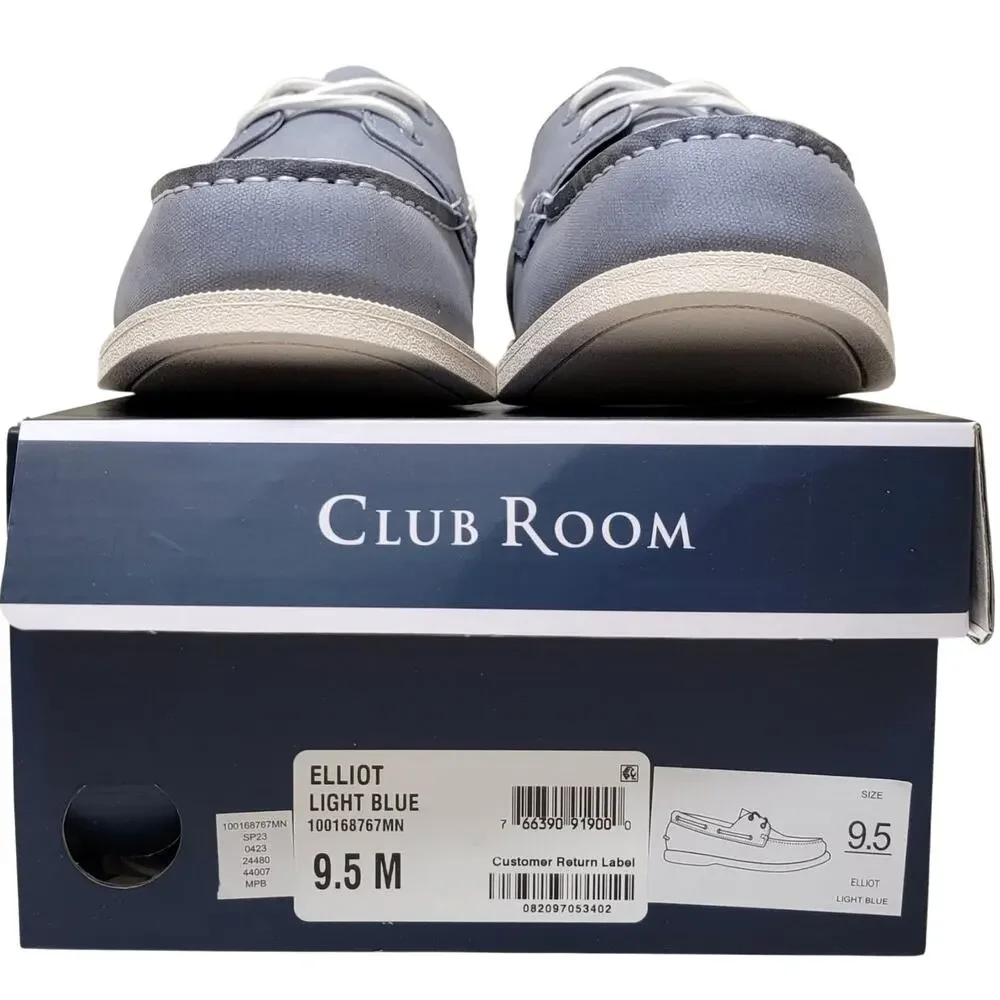 Club Room Men 2-Eye Casual Boat Shoe Elliot Size US 9.5M Light Blue Faux Leather